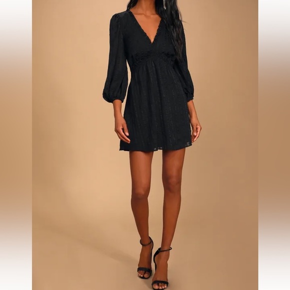 Lulus Forever In My Heart Black Striped Balloon Sleeve Mini Dress - Medium - Picture 1 of 4